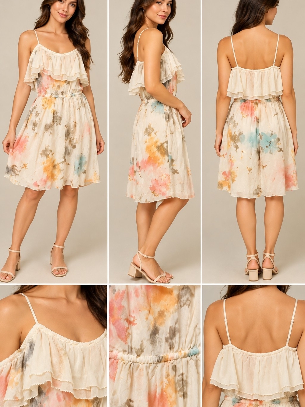 Women’s Cream Floral Ruffle Sundress